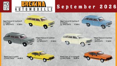 BREIKINA Modellautos Automodelle Opel Rekord Caravan Ford Capri Neuheiten September 2026 H0 1:87