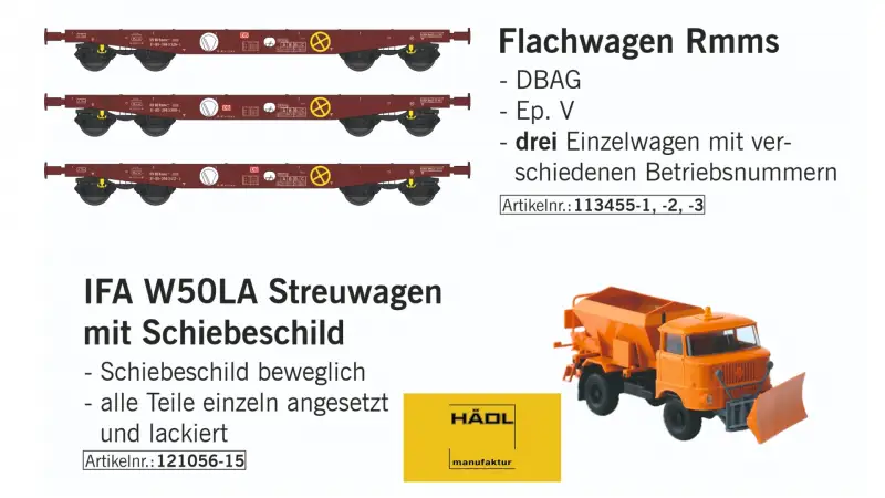 HÄDL Manufaktur Neuheiten 1. Quartal 2026 IFA W50LA Streuwagen Flachwagen Rmms