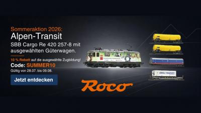 Roco Sommeraktion Rabatt 10% Alpen-Transit SBB Cargo Re 420 257-8 mit Wagen