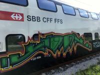Zug der SBB hinter der Lokwelt Freilassing