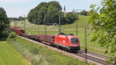 Elektrolokomotive ÖBB 1116 087 mit einem Güterzug bei Niederstrass