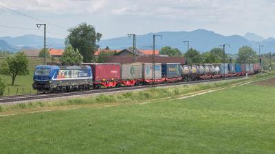 Elektrolokomotive RTB Cargo 193 565 mit einem Güterzug bei Niederstrass