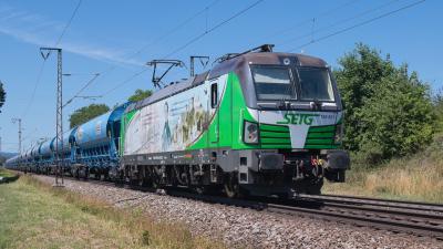 Elektrolokomotive SIEMENS Vectron SETG 193 831 mit einem Güterzug in Freilassing