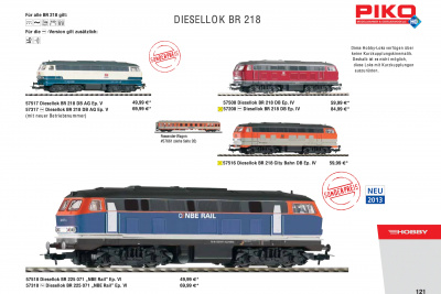 PIKO Hobby BR 218 Diesellok Varianten im Katalog aus dem Jahr 2013