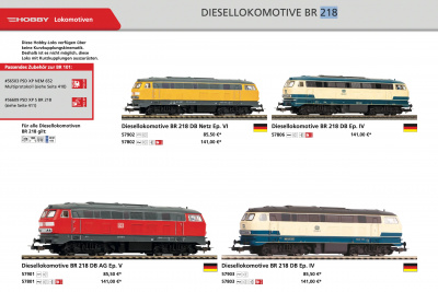 PIKO Hobby BR 218 Diesellok Varianten im Katalog aus dem Jahr 2026