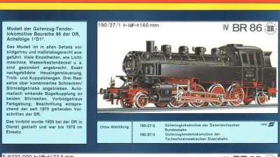 PIKO BR 86 der DR Dampflokomotiv Katalog 1990