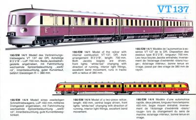 Schnelltriebwagen H0-Modell PIKO VT 137 im Katalog aus dem Jahr 1978