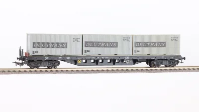 PIKO vierachsiger Flachwagen Container Deutrans H0 1:87