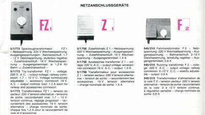 PIKO Netzanschlussgeräte Katalog 1978 FZ1 Z1 F2 Trafo
