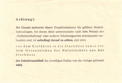 PIKO DDR Fahrregler Fahrzentrale FZ1 Modelleisenbahn Trafo mit Anschlusskabel Bedienungsanleitung